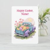 Retro Teal- und LKW mit Ostereiern Einladung (Stehend Vorderseite)