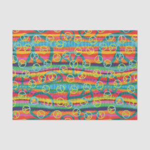 Retro Teal Yellow Tie Dye Peace Signs Seidenpapier