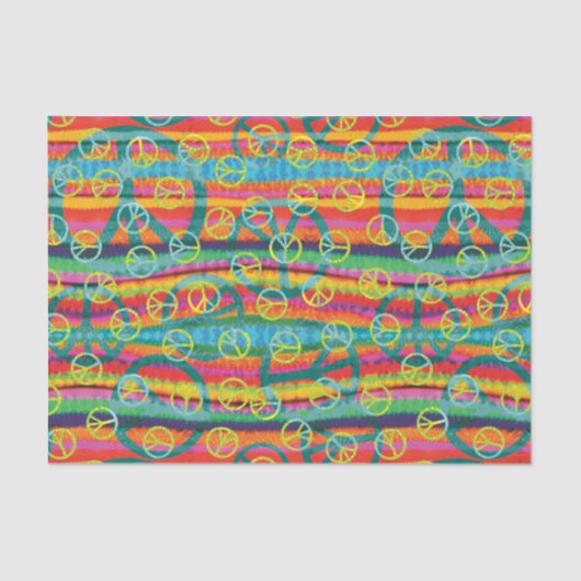 Retro Teal Yellow Tie Dye Peace Signs Seidenpapier (Vorderseite)