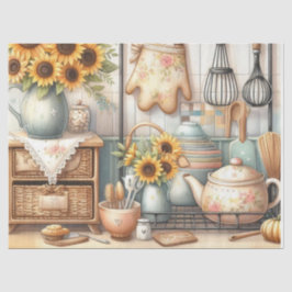 Retro Teapots und Sonnenblumen Küche Wasserfarbe Seidenpapier