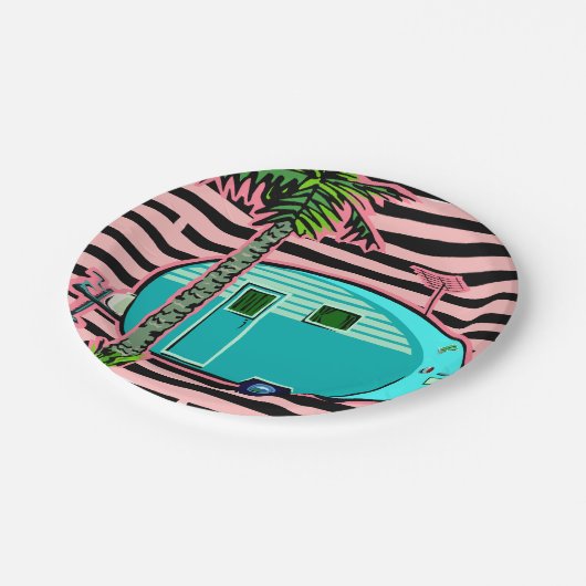 Retro Teardrop-Camper Pappteller (Schrägansicht)