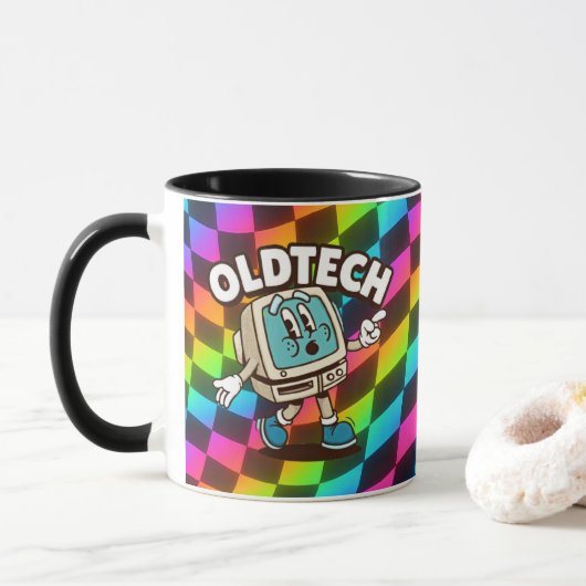 Retro-Tech-Cartoon-Psychedelic-Tasse Tasse (Mit Donut)