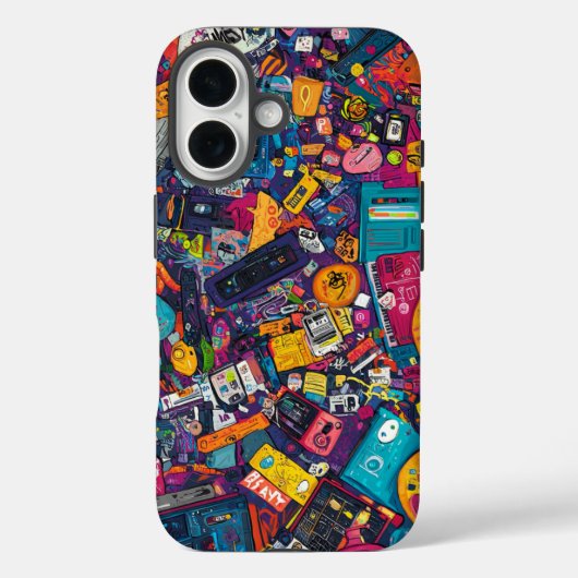 Retro Tech Chaos Urban Street Art Phone Case (Rückseite)