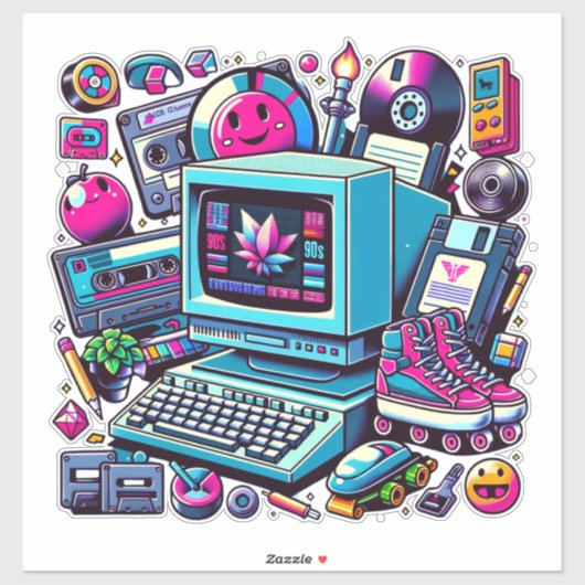 Retro Tech Playground: Nostalgische Odyssey der 90 Aufkleber (Blatt)