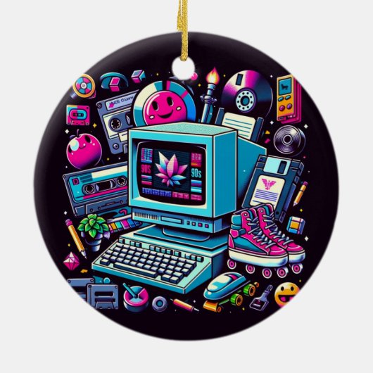 Retro Tech Playground: Nostalgische Odyssey der 90 Keramik Ornament (Hinten)