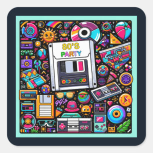 Retro Tech Playground: Nostalgische Odyssey der 90 Quadratischer Aufkleber