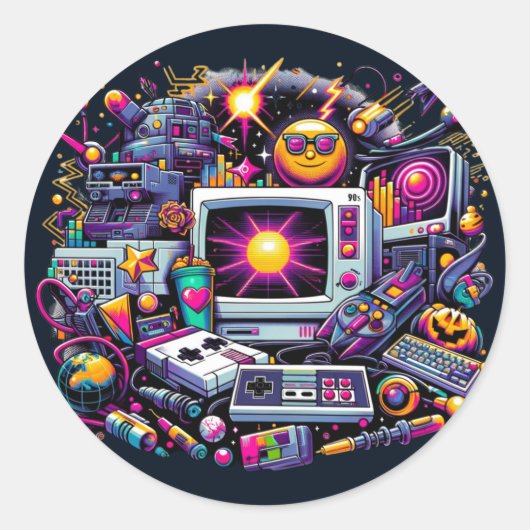 Retro Tech Playground: Nostalgische Odyssey der 90 Runder Aufkleber (Vorderseite)