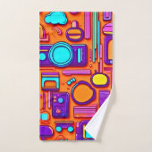 Retro Tech Pop: Nostalgische Gadget Collage Badhandtuch Set (Handtuch)