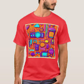 Retro Tech Pop: Nostalgische Gadget Collage T-Shirt (Vorderseite)