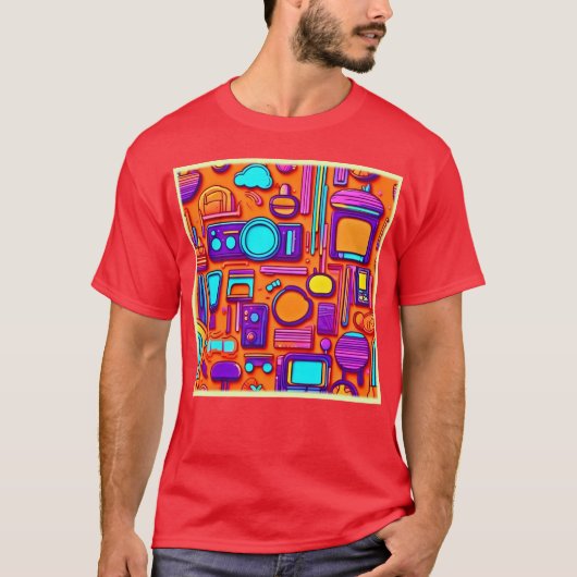 Retro Tech Pop: Nostalgische Gadget Collage T-Shirt (Vorderseite)