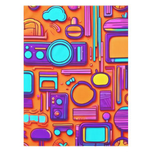 Retro Tech Pop: Nostalgische Gadget Collage Tischdecke