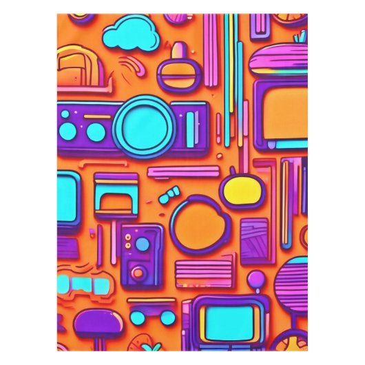 Retro Tech Pop: Nostalgische Gadget Collage Tischdecke (Vorderseite)