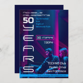 Retro Techno Music 50. Geburtstagsparty Einladung (Vorne/Hinten)