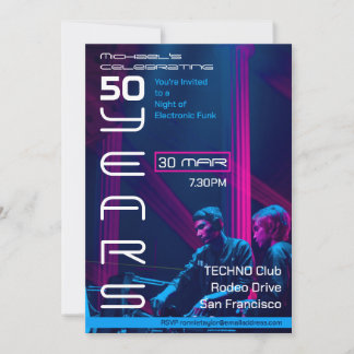 Retro Techno Music 50. Geburtstagsparty Einladung