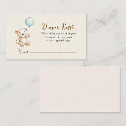 Retro Teddy Bear Baby Boy shower Diaper Raffle Begleitkarte (Vorne/Hinten)
