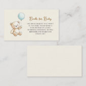 Retro Teddy Bear Blue Baby Shower Book Request Begleitkarte (Vorne/Hinten)