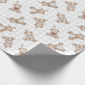 Retro Teddybär Nostalgie Rüschen kariert  Geschenkpapier (Ecke)