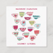 Retro Tee Cup Catering Bäckerei Café QR Code Quadratische Visitenkarte (Vorderseite)