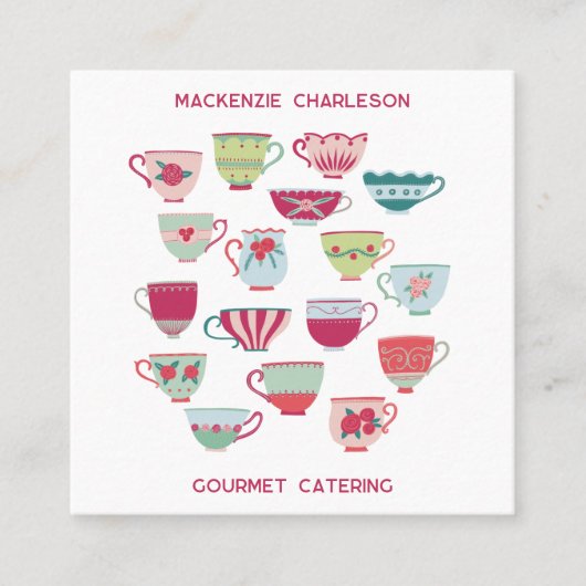 Retro Tee Cup Catering Bäckerei Café QR Code Quadratische Visitenkarte (Vorderseite)