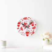 Retro Tee Kaffee Trinken Niedliches Muster Runde Wanduhr (Zuhause)