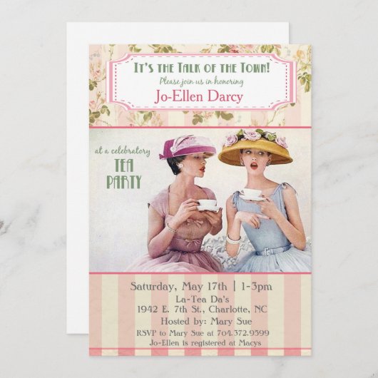 Retro-Tee-Party Einladung (Vorne/Hinten)