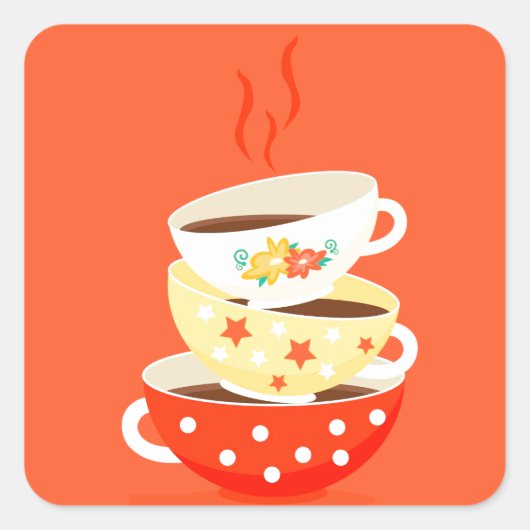 Retro Tee Vintage Teebecher whimsical Art Quadratischer Aufkleber (Vorderseite)