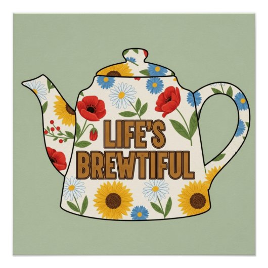 Retro Teekanne Leben breit Design Poster (Vorderseite)