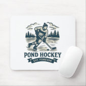 Retro-Teich-Hockeyspieler gefrorener See Winter Mousepad (Mit Mouse)