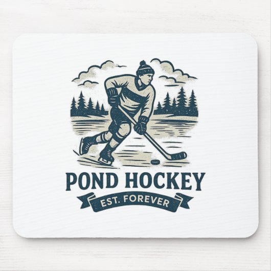 Retro-Teich-Hockeyspieler gefrorener See Winter Mousepad (Vorne)