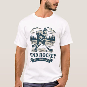Retro-Teich-Hockeyspieler Gefrorener See Winter T-Shirt