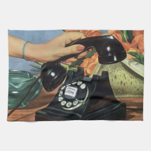 Retro-Telefon mit Wählscheibe, Vintage-Büro Geschirrtuch