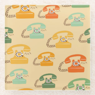 Retro Telefone, buntes, nahtloses Muster. Glasuntersetzer