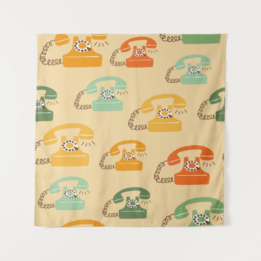 Retro Telefone, buntes, nahtloses Muster. Wandteppich (Vorderseite)