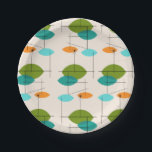 Retro-Teller für atomares mobiles Muster Pappteller<br><div class="desc">Diese neuen Teller sind im modernen Stil der Mitte des Jahrhunderts. Das Vintag inspirierte Design ist cremefarben mit spitzen Ovalen in Türkis, Orange, aquamarin und Avocado grün. Die aquamarinen und Avocado grünen Ovale überlappen sich und schaffen einen schönen Schatten Pfauenblau. Spaß Sternexplosionen verstärken Slanting und Gerade Linien, die die Formen...</div>