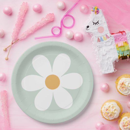 Retro-Teller mit grünem Hobelpapier Pappteller (Party)