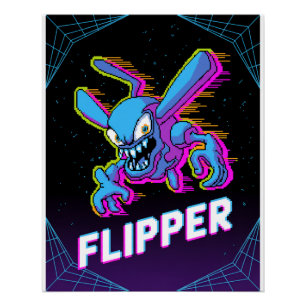Retro Tempest Flipper Arcade Bösewicht Cartoon T-S Poster