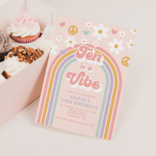 Retro Ten ist ein Vibe Regenbogen 10. Geburtstag Einladung