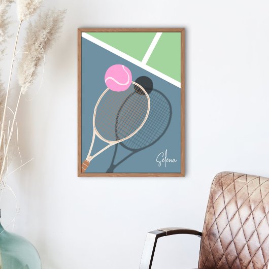 Retro Tennis Hard Court Star Eigene Signatur Poster