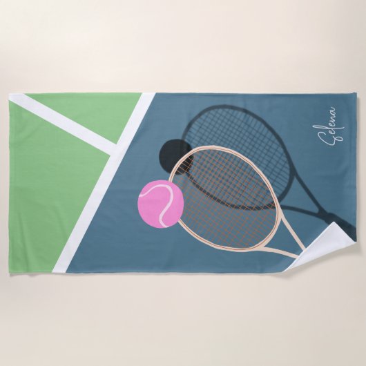 Retro Tennis Hard Court Star Eigene Signatur Strandtuch (Vorderseite)