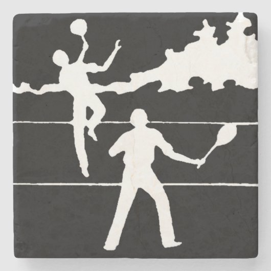 Retro Tennis Silhouette Steinuntersetzer (Vorderseite)