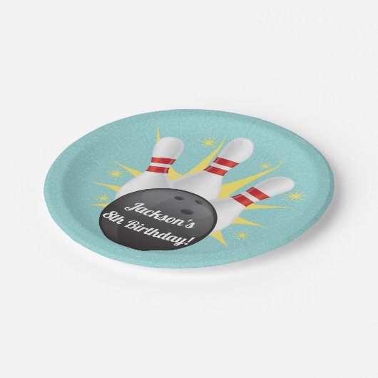 Retro Tenpin Bowling Party Pappteller (Schrägansicht)