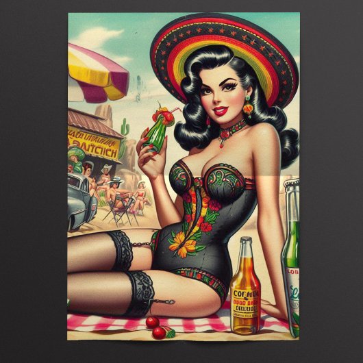Retro Tequila Pin-up Seidenpapier