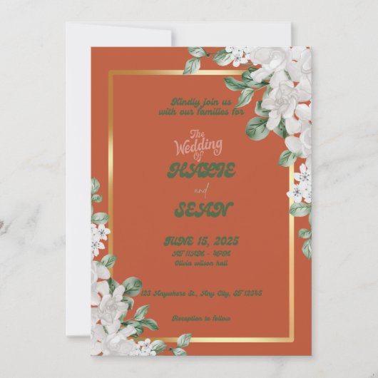 Retro Terracata Floral Wedding Einladung (Vorderseite)