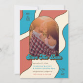Retro Terracotta and Sky Blue 70s Graphic Art Save The Date (Vorderseite)