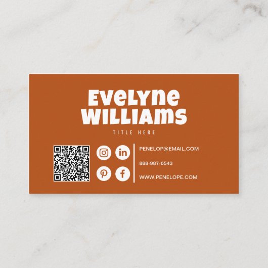 Retro Terracotta Burnt Orange QR Code Hello Modern Visitenkarte (Rückseite)