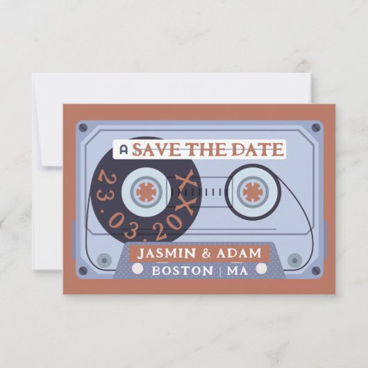 Retro Terracotta Cassette Tape Wedding Save The Date (Vorderseite)