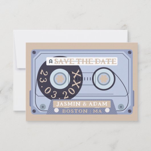 Retro Terracotta Cassette Tape Wedding Save The Date (Rückseite)