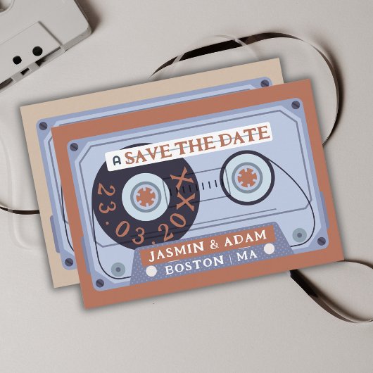 Retro Terracotta Cassette Tape Wedding Save The Date