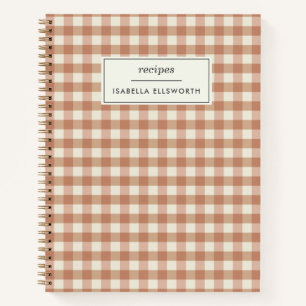 Retro Terracotta Gingham Karierter Individuelle Na Notizblock