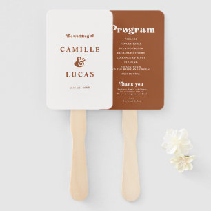 Retro Terracotta Hochzeitsprogramm Hand Fan Fächer
